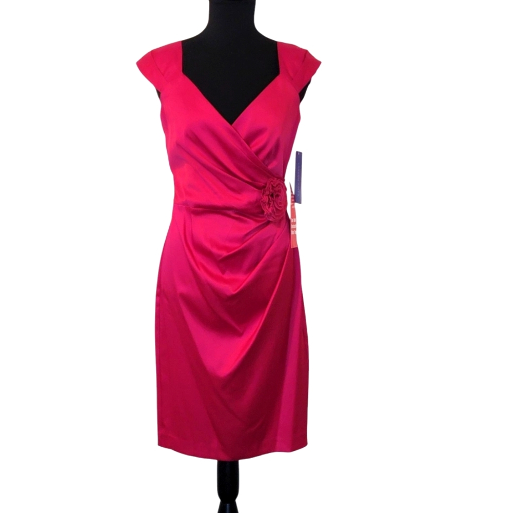 London Times Rose Ruched Zipper Midi Dress